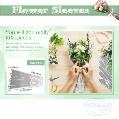 O envolvimento plástico das luvas descartáveis do ramalhete da flor ensaca 150Pcs com tira e decoração do laço