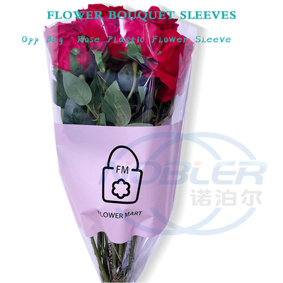 Mangas de buquê de flores opp com impressão personalizada transparente rosa única embalagem para presente faça você mesmo