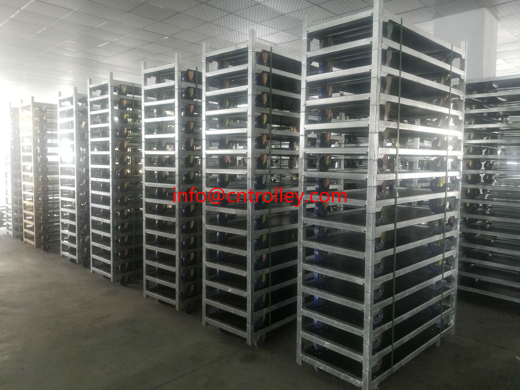 Carrinho Dinamarquês para Flores com Acabamento em Zinco Galvanizado a Quente, Oferecendo Acabamento em Madeira Natural e Capacidade de Carga de 40KG por Prateleira para Manuseio Comercial de Flores